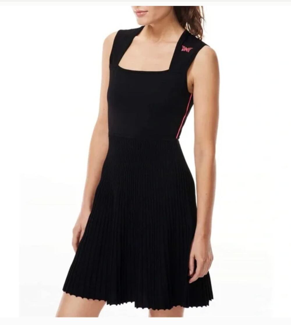 NWT PXG Eclipse Sleeveless Knitted Pleat Dress Black M Luxury Golfwear